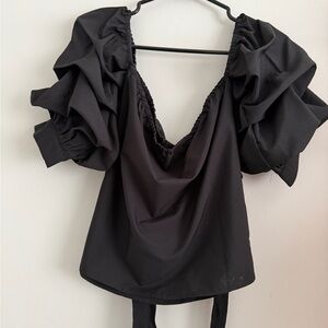 Boohoo Black Ruffle Sleeve Blouse